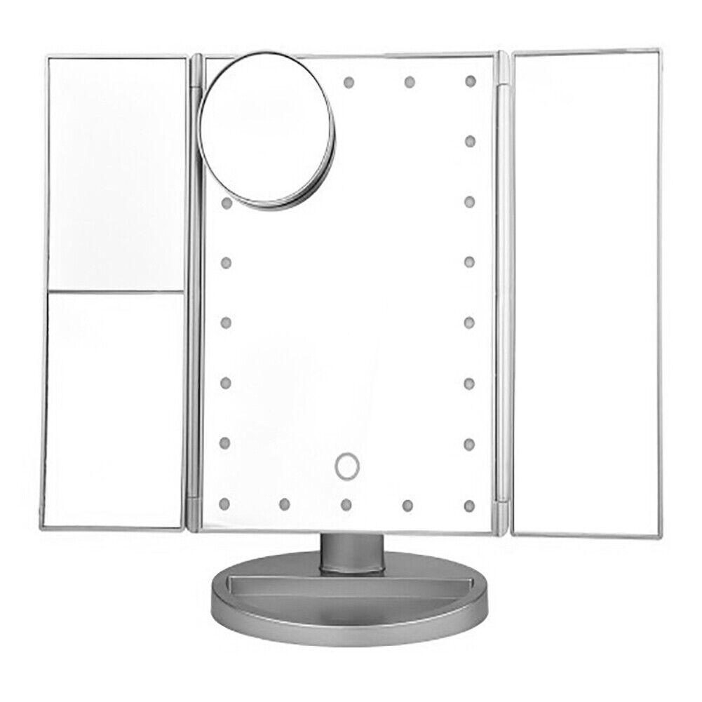 US USB LED Tri-Fold 2X 3X 10X Magnifying Makeup Mirror Touch Screen Standing