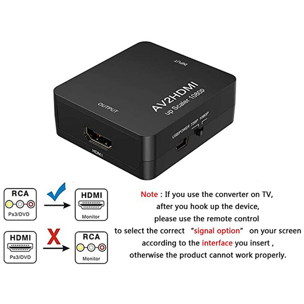 US RCA AV to HDMI HD Converter Composite CVBS Audio Video Adapter Wii NES SNES