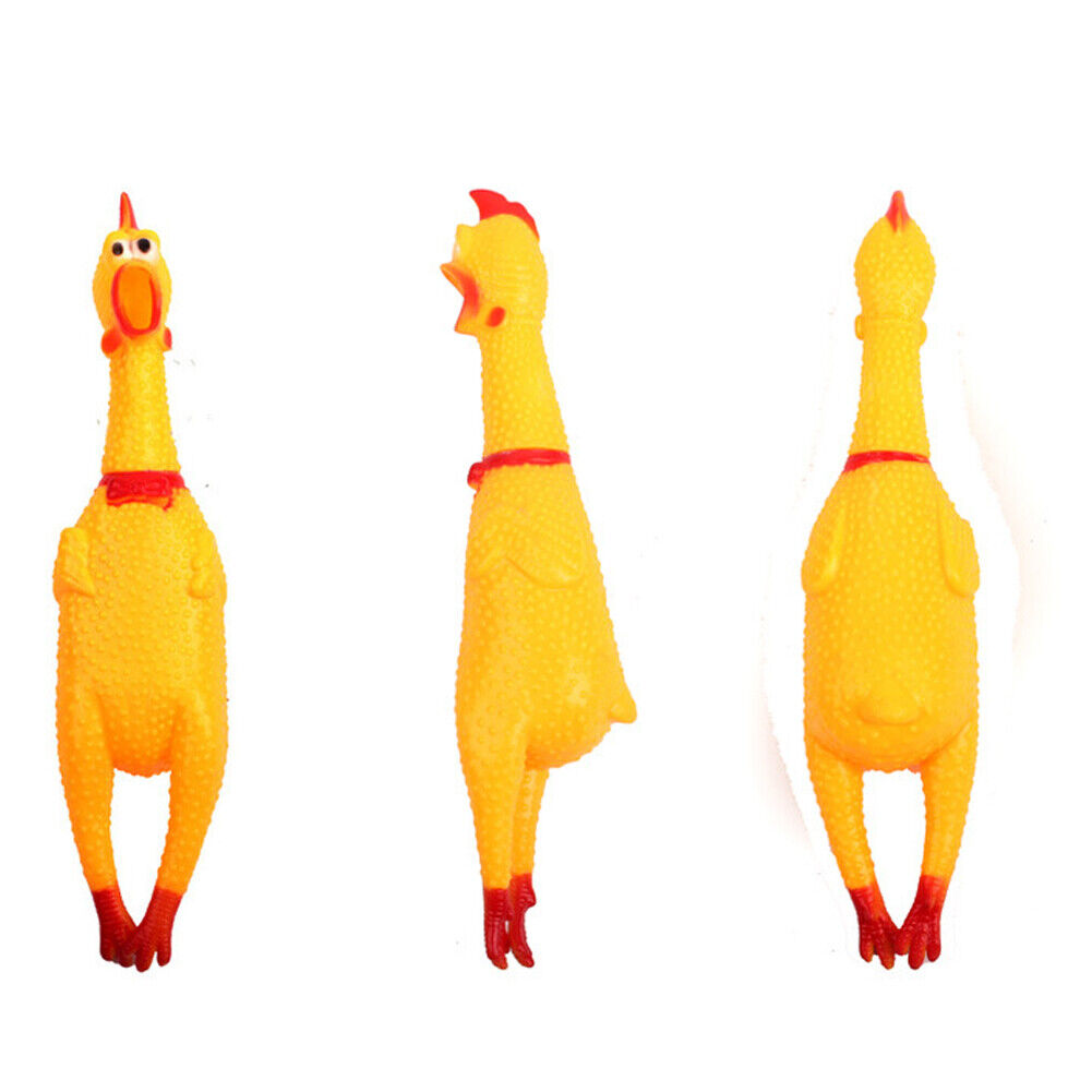 US 1-2 Pcs Fun Pet Dog Shrilling Rubber Chicken Chew Sound Squeeze Screaming Toy