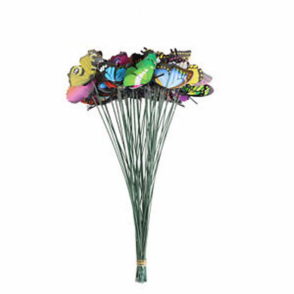 US100-200 Pack Butterfly Stakes Outdoor Yard Planter Flower Pot Bed Garden Decor
