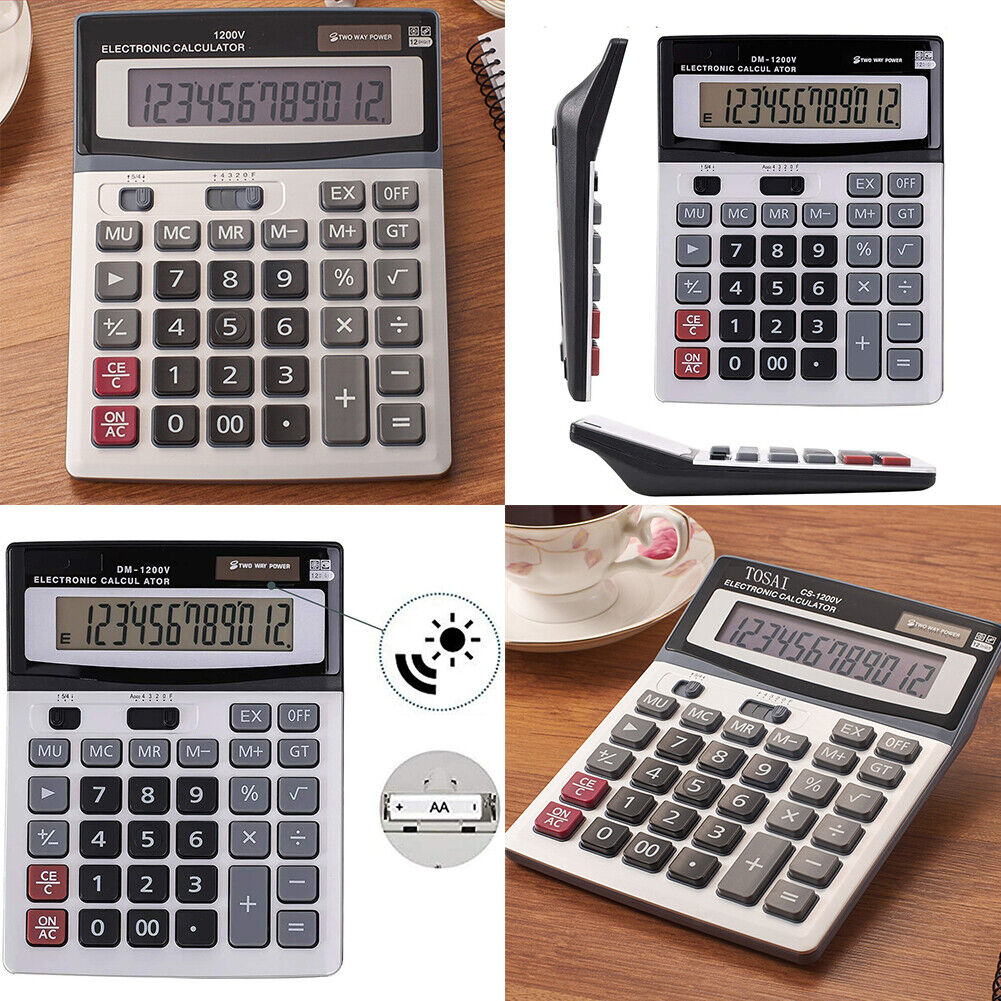 US 12-Digit Desktop Calculator Standard Function Dual Power Solar and AA