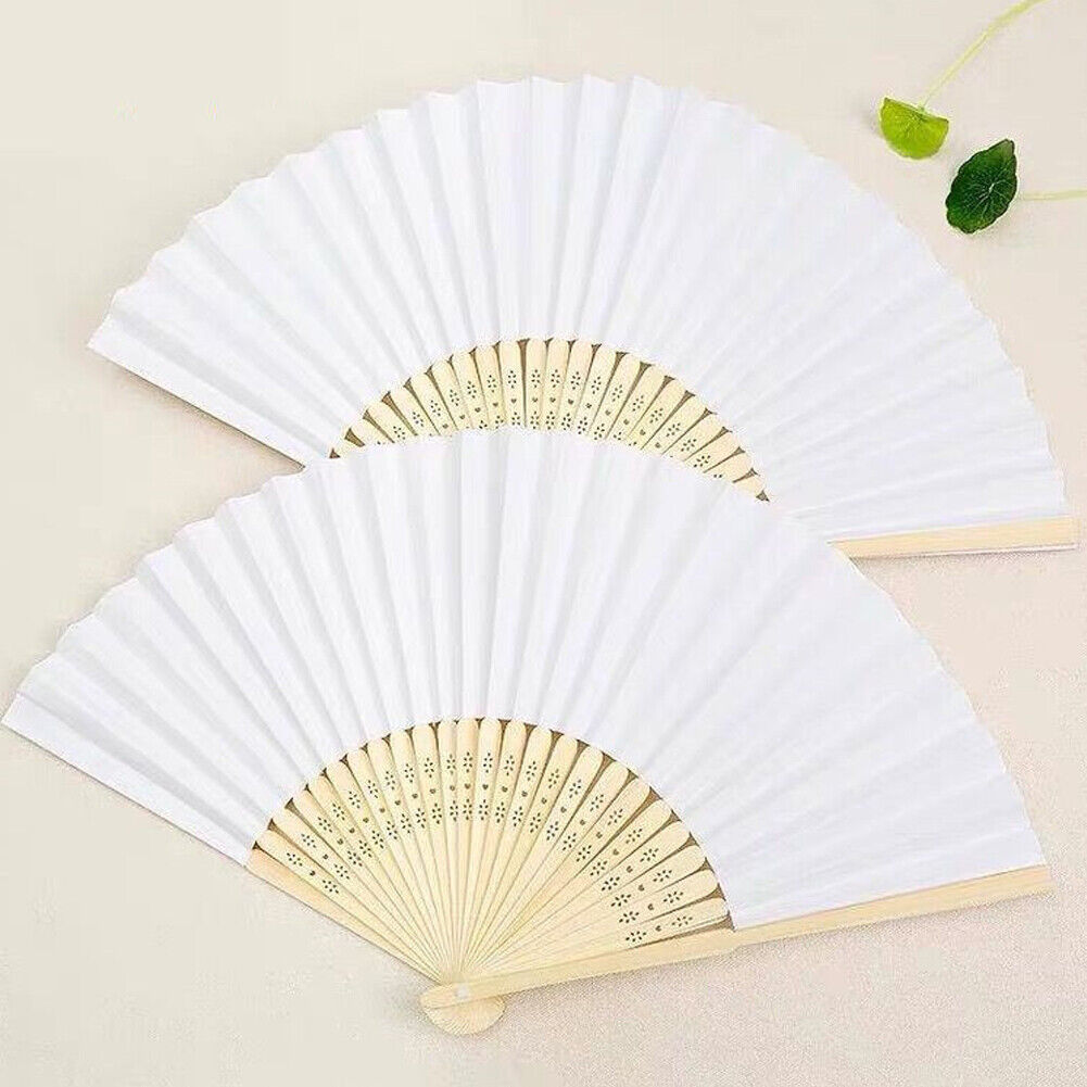 US 12-24 Pack Bamboo Hand Fan for Women, 8 Inch White Folding Hand Held Fan