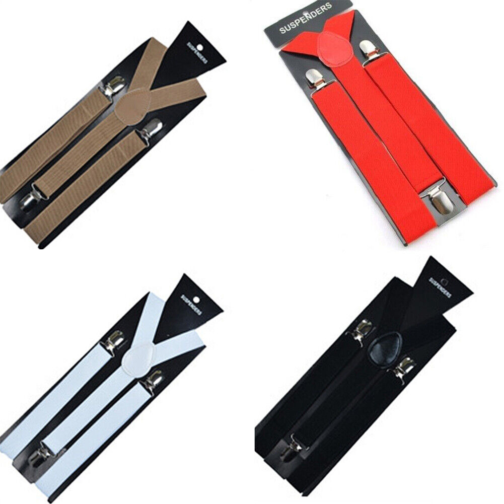 US 4 Pack Wide Suspenders For Mens Adjustable Clip-On Y-Back Heavy Duty Black