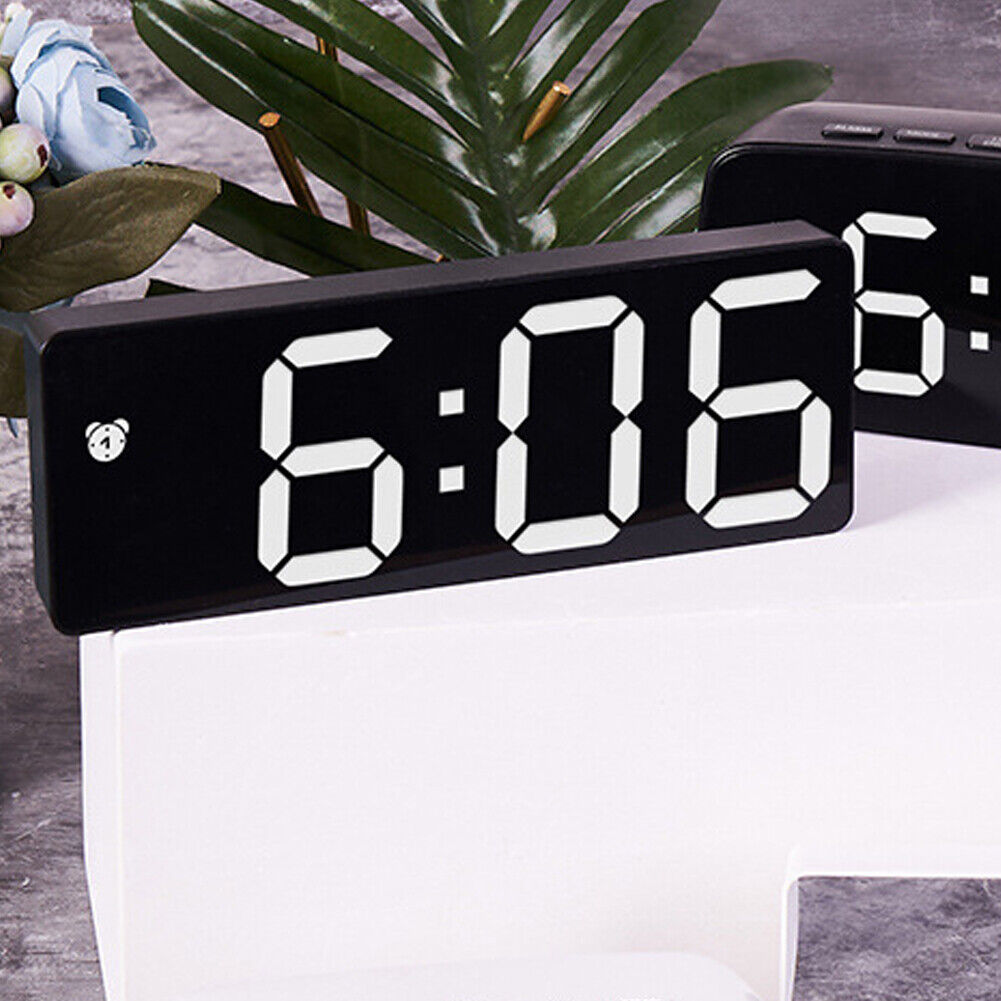 US 1-2 Pc Digital LED Desk Alarm Clock Large Mirror Display USB Temperature Mode