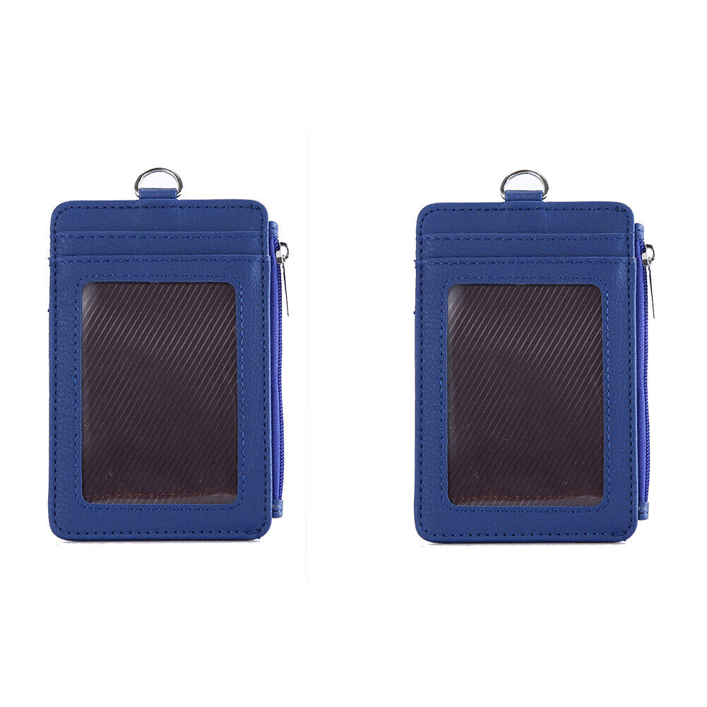 US 2-4 Pcs Badge Holder Zipper Leather ID Card Holder Wallet Pocket Neck Lanyard