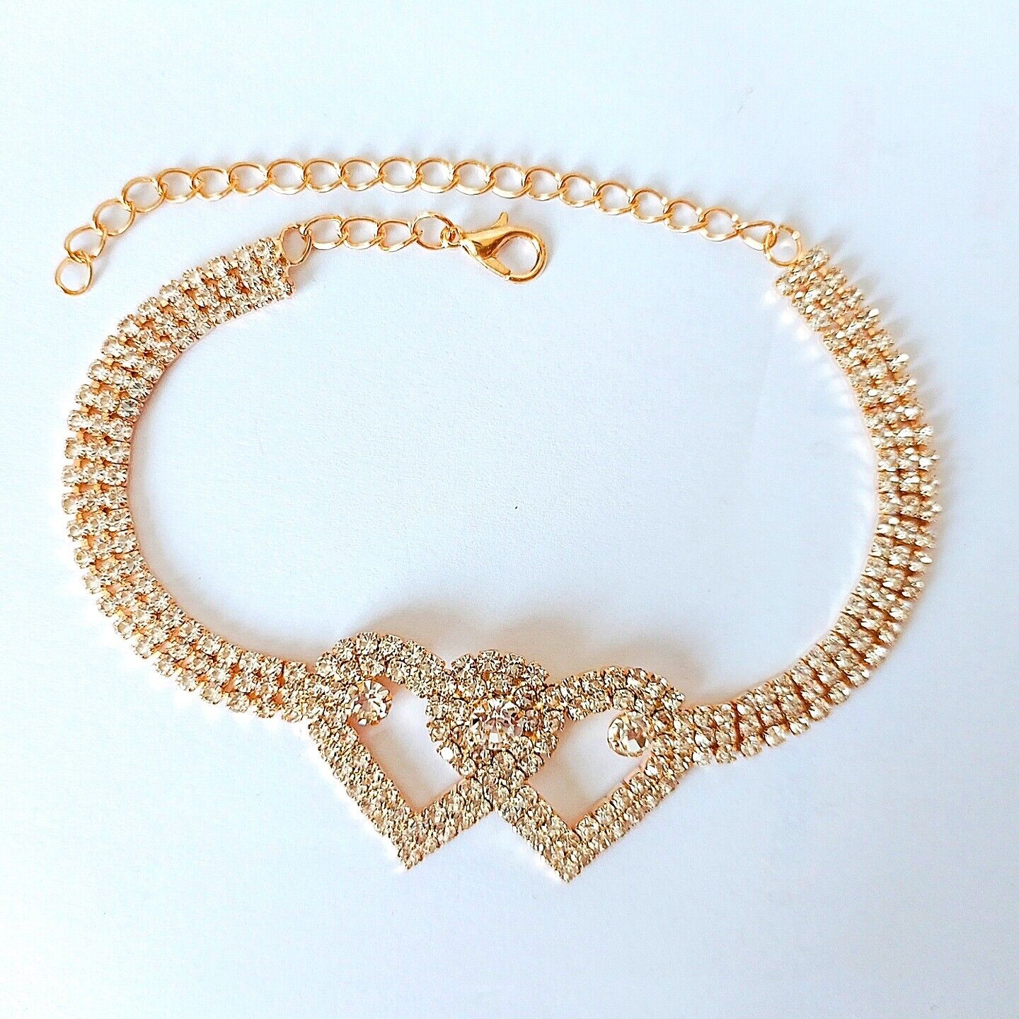 US 2-4 Pack Love Chain Double Heart Anklet Bracelet Bling Crystal Ankle Barefoot
