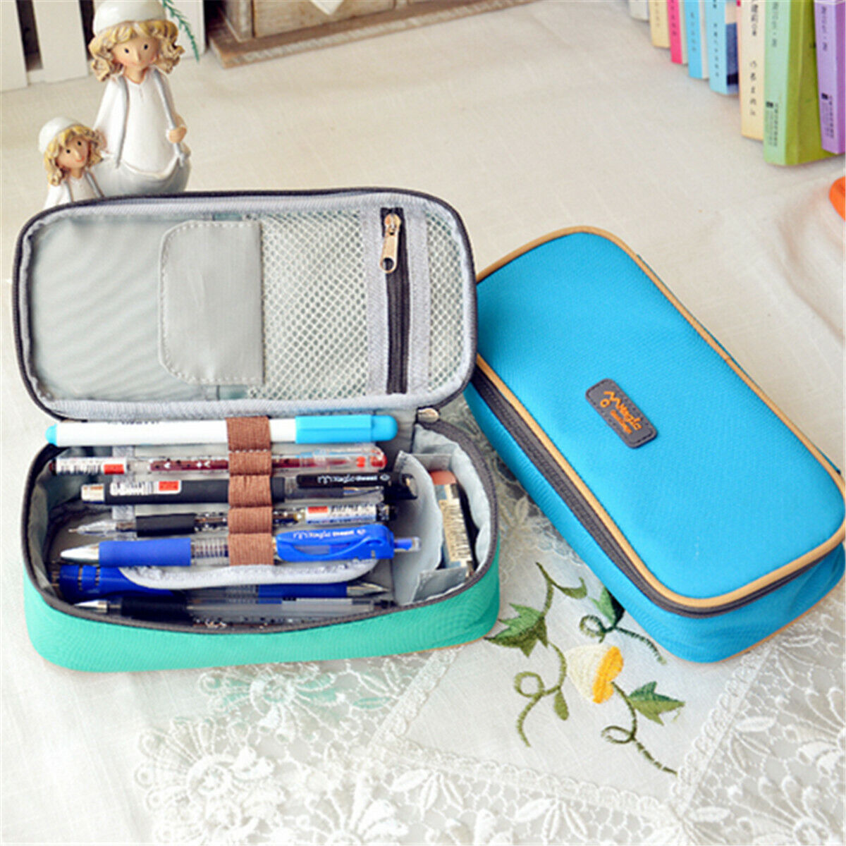 Large Capacity Multifunction Pencil Case Canvas Pen Pouch Cosmetic Makeup Bag
