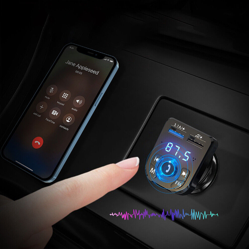 US 1-2 Pc Bluetooth 5.0 FM Transmitter Car Adapter 2-USB PD Charger Wireless AUX