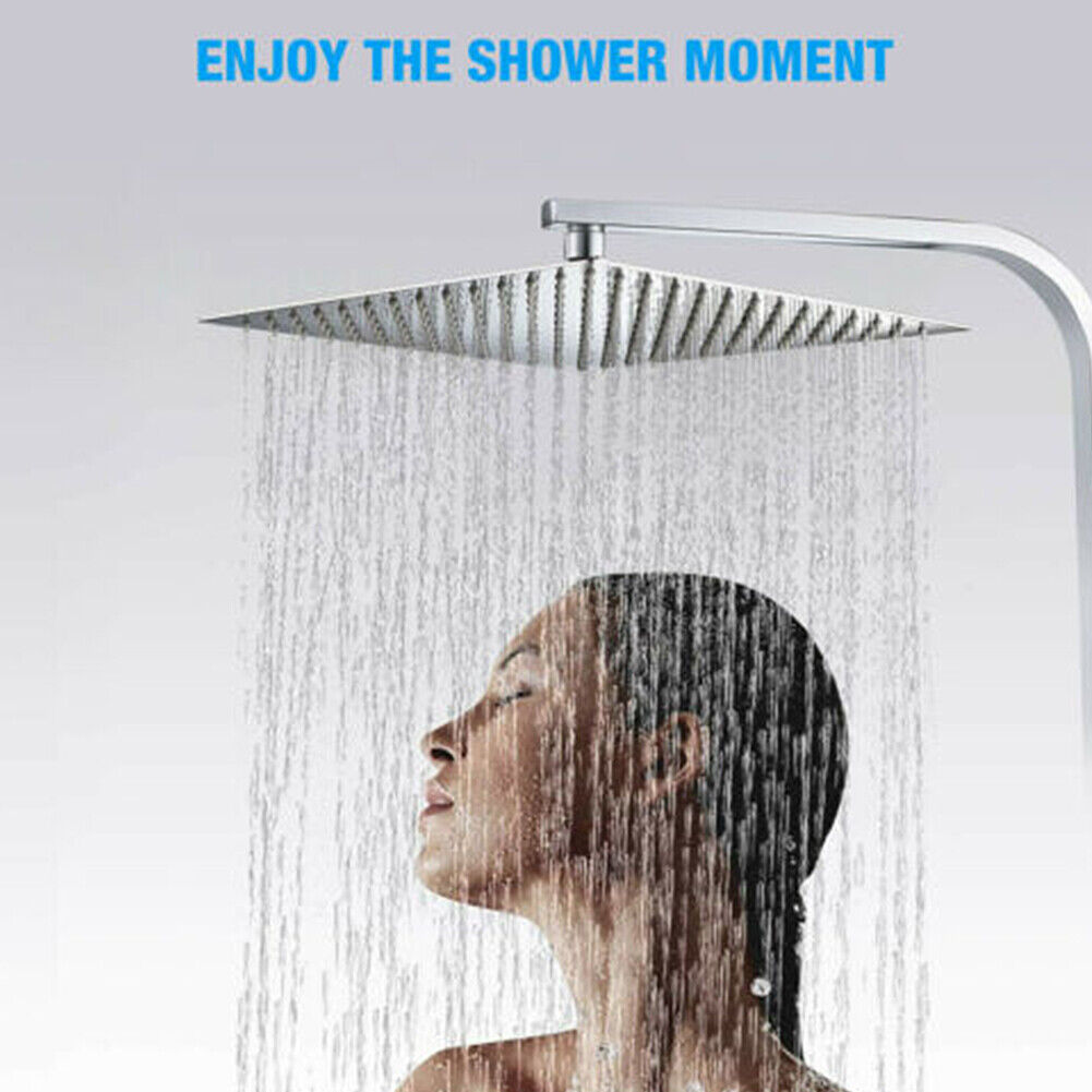 US 8/10/12'' Stainless Steel Flow Rainfall Square Shower Head Full Body Coverage