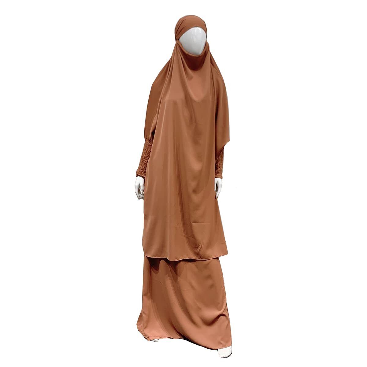 Women Muslim Long Sleeve Thobe Longuette Abaya Thobe with Hoodied Hijab
