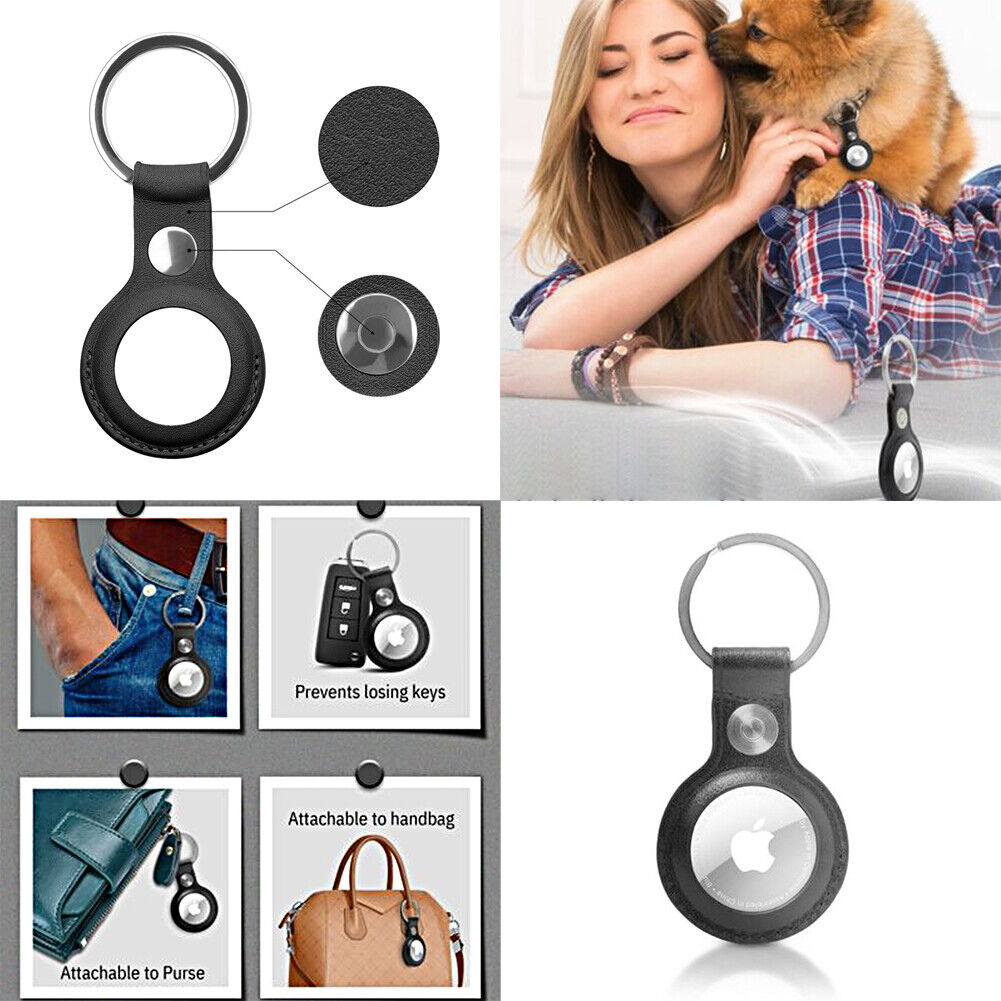 US 1-2 Pack Genuine Leather Air Tag Holder Keychain Case for Apple Air Tag Case