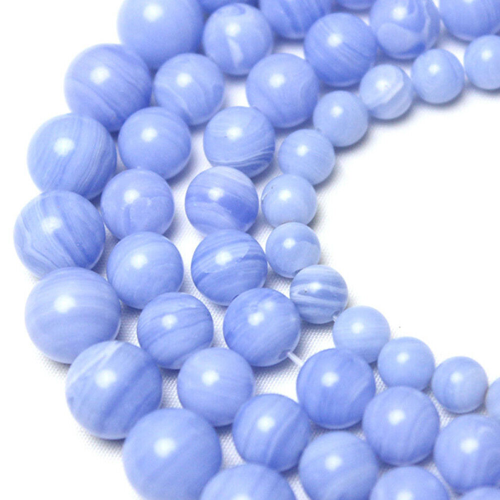 US 6/8/10 MM Purple Blue Lace Stone Beads Round Loose Bulk Beads Jewelry Making