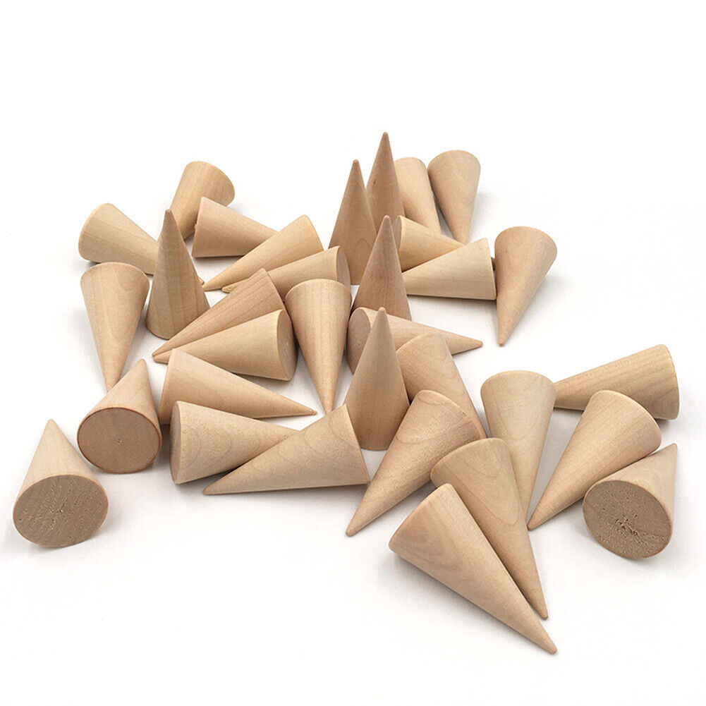 US 10-20 Pc Wood Cone Ring Holder Durable Finger Jewelry Display Stand DIY Craft
