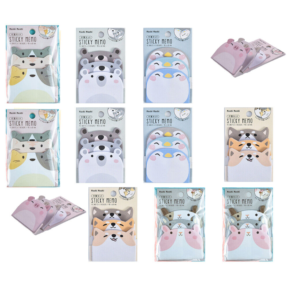US 6-12 Pc (270-540 Pages Total) Sticky Notes Animals Shape Self-Stick Memo Pads