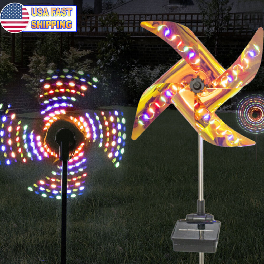 US 2-4 Pcs Solar LED Windmill Spinner RGB Wind Outdoor Catcher Patio Holiday