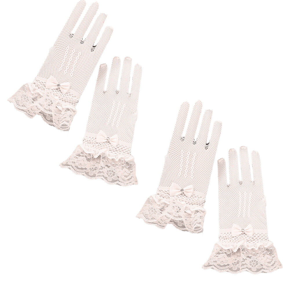 US 1~2 Pairs Ribbon Knot Short Lace Mesh Gloves Prom Bridal Wedding Party Events