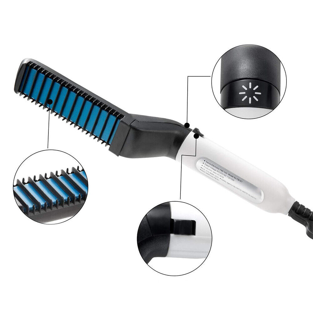 US 1-2 Pack Hair Beard Straightener Men Comb Electric Hot Multifunctional Brush