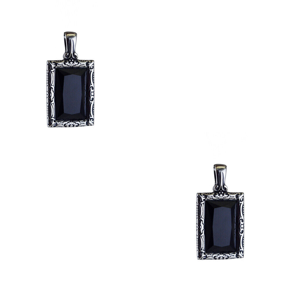 US 1-2 Pc Stainless Steel Mens Hip Hop Black Obsidian Stone Pendant Necklace Men