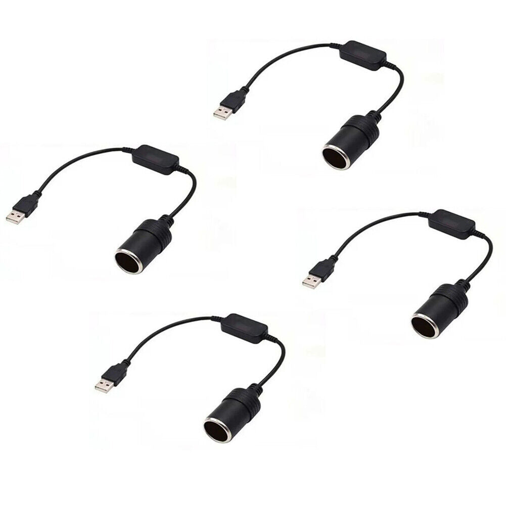 US 2-4Pc Car Cigarette Lighter Socket Converter USB To 12V Adapter Cable Cord