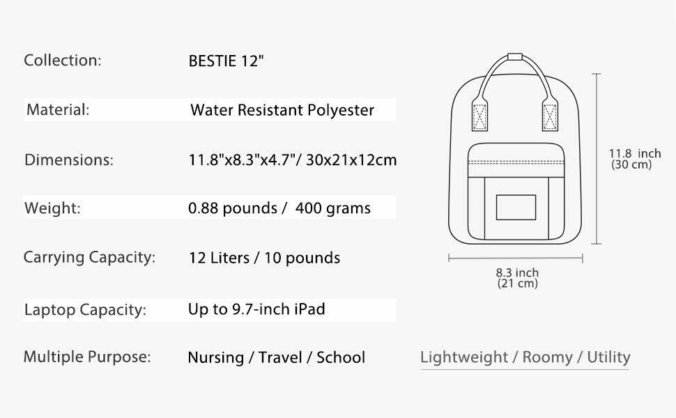 Bestie 12" Cute Mini Small Backpack Purse Travel Bag | Fits 11-inch Tablet