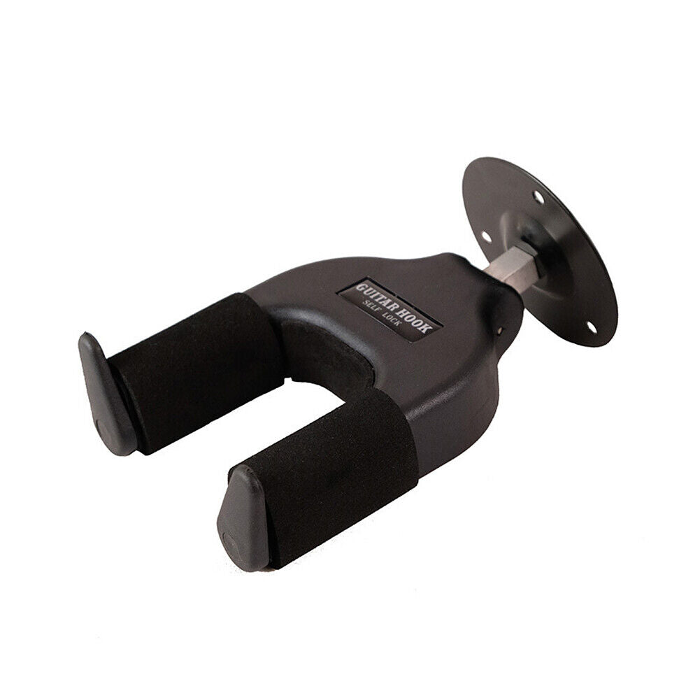 US 1-2 Pc Guitar Wall Hanger Mount Stand Guitar Black Stand Wall Mount Auto Lock