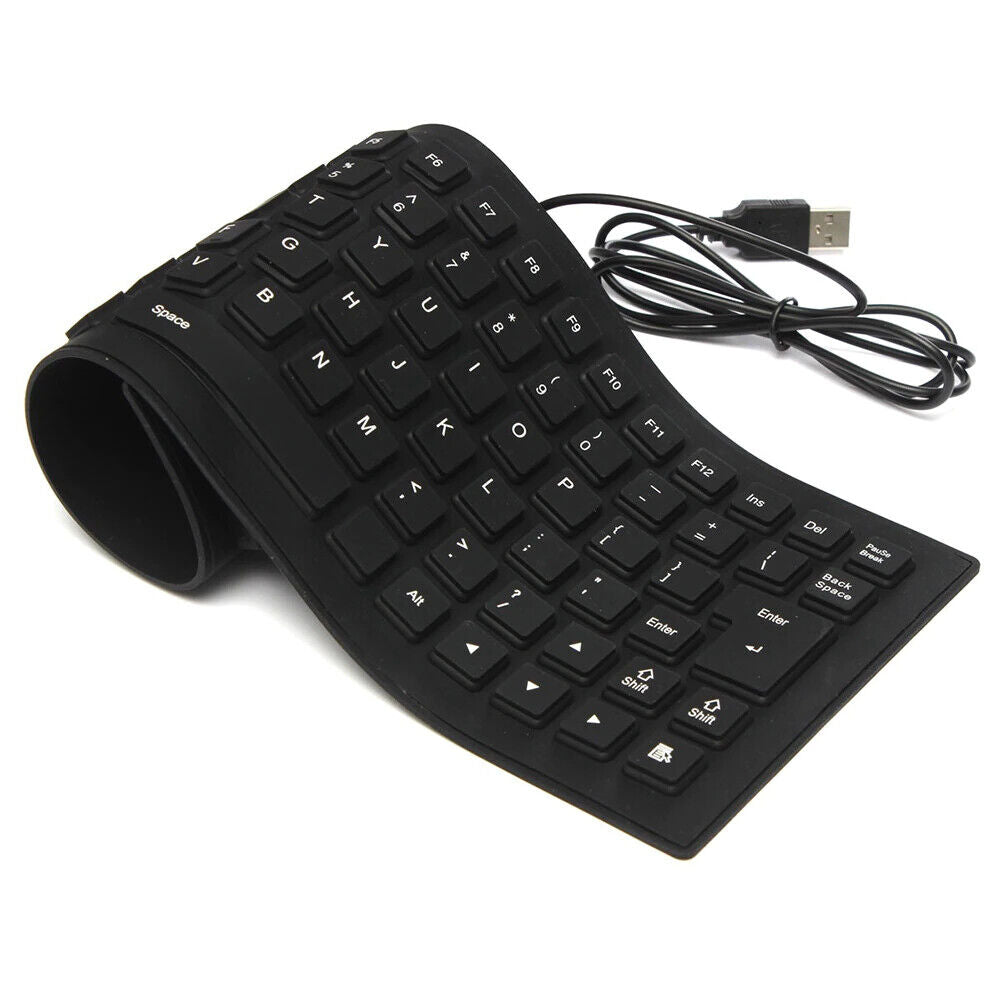 US 1-2 Pc Waterproof Silicone Keyboard Foldable Flexible USB Dustproof Full Size