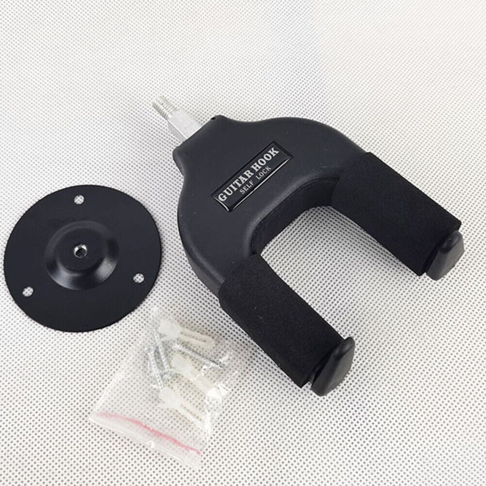 US 1-2 Pc Guitar Wall Hanger Mount Stand Guitar Black Stand Wall Mount Auto Lock