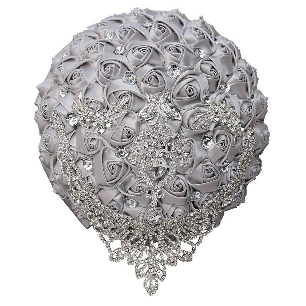 7.1 Inch Handmade Satin Rose Bridal Bouquet Toss Round Wedding Bouquet