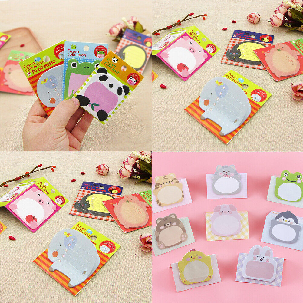 US 16-32 Pcs (320-640 pages Total) Sticky Notes Cute Animal-Shaped Bookmark Pads