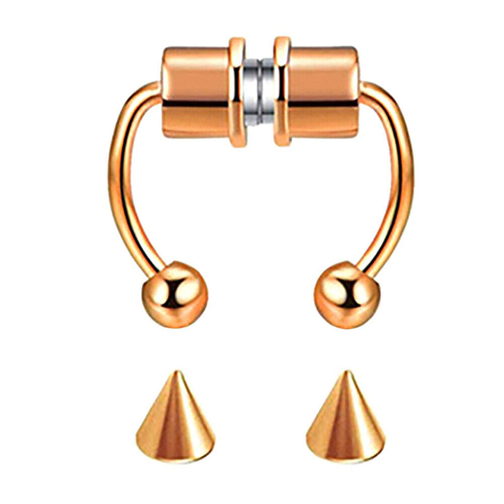 US 1-2 Pcs Magnetic Septum Nose Ring Stainless Steel Fake Non Piercing Nose Clip