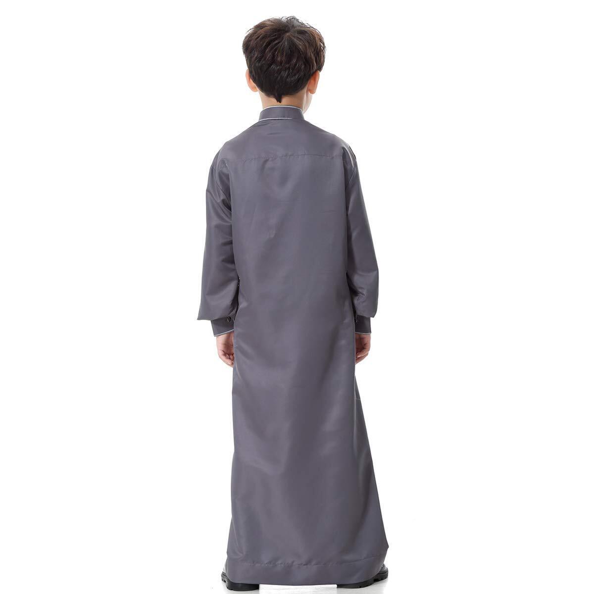 Arabic Thobe Muslim Thobe Kaftan Stand Collar Robe with Botton for Boy
