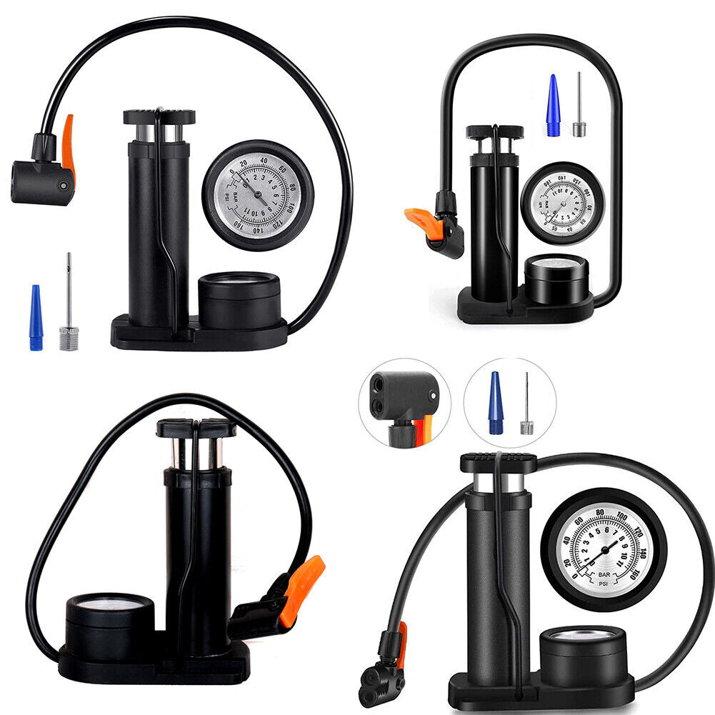 US 1-2Pc Bike Pump Mini Portable Motor Bicycle Foot Pump Pressure Gauge Tire Air