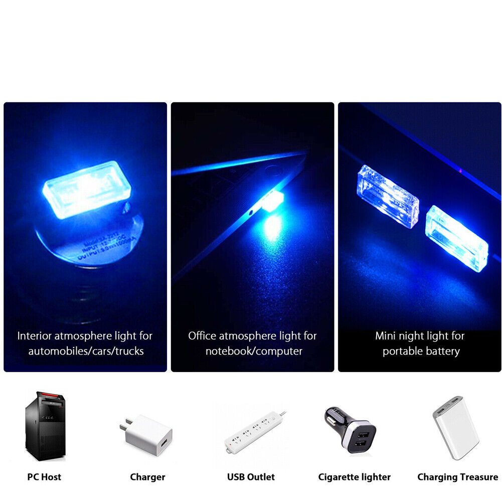 US 6-12 Mini White Blue Yellow Red Green LED USB Car Interior Atmosphere Light