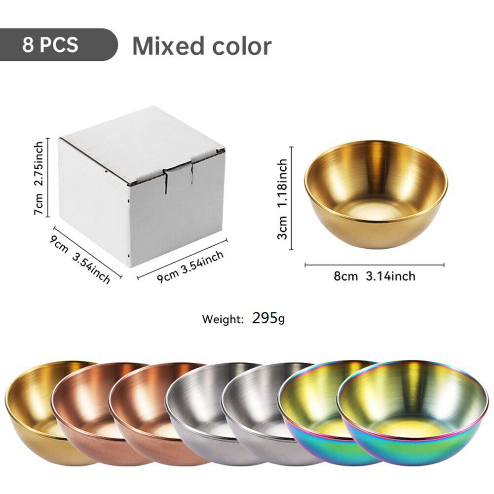 US 8-16 Pc 3.2” Stainless Steel Sauce Dish Saucers Dipping Bowl Appetizer Plates