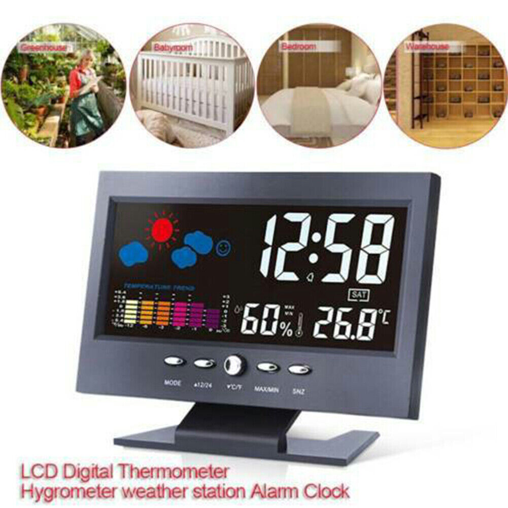 US 1-2 Pack Projection Alarm Clock Bedrooms Weather Temperature Humidity Station