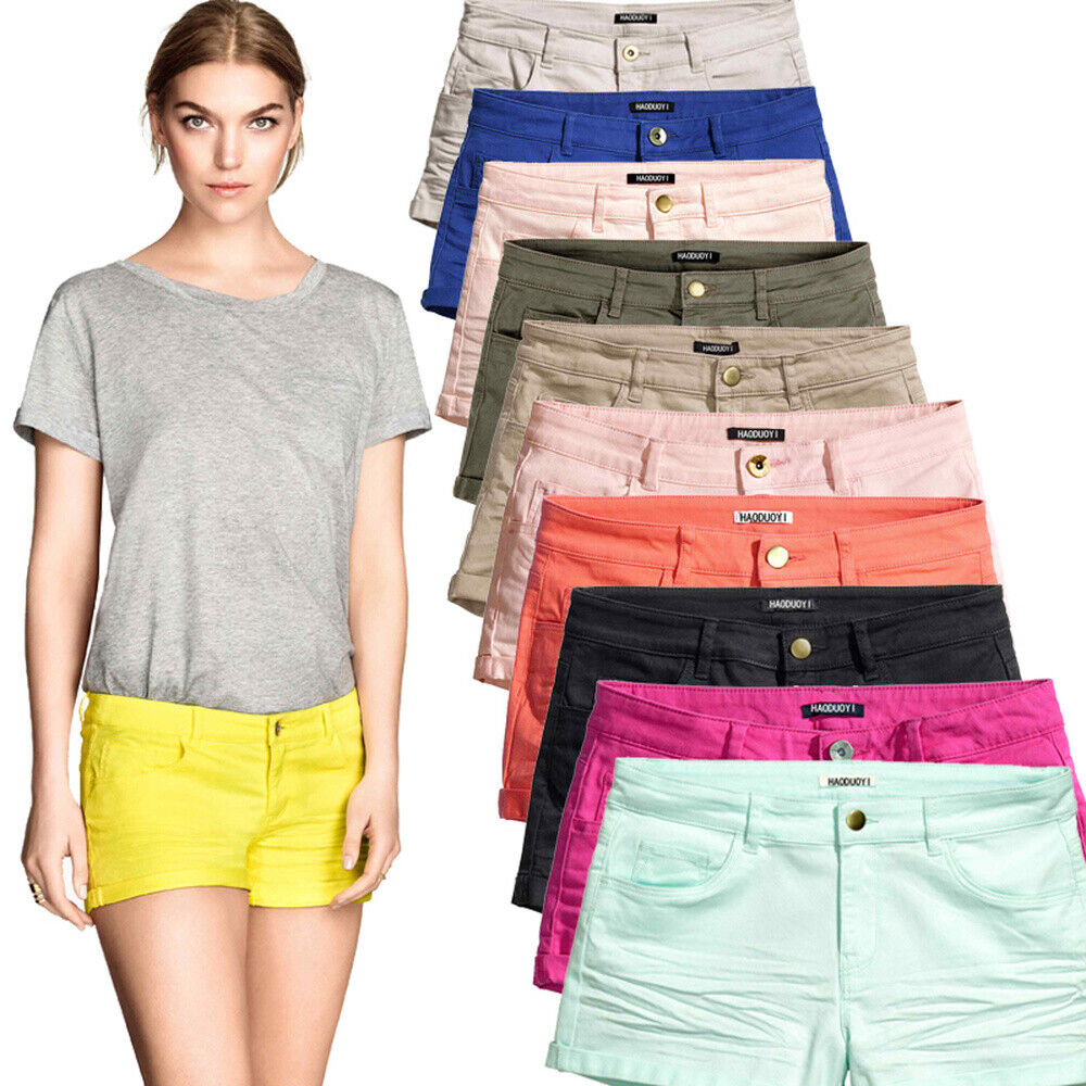 HaoDuoYi Womens Solid Color Fitted Low Waist Casual Hot Shorts