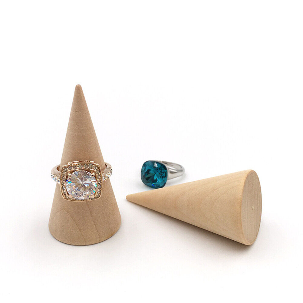 US 10-20 Pc Wood Cone Ring Holder Durable Finger Jewelry Display Stand DIY Craft