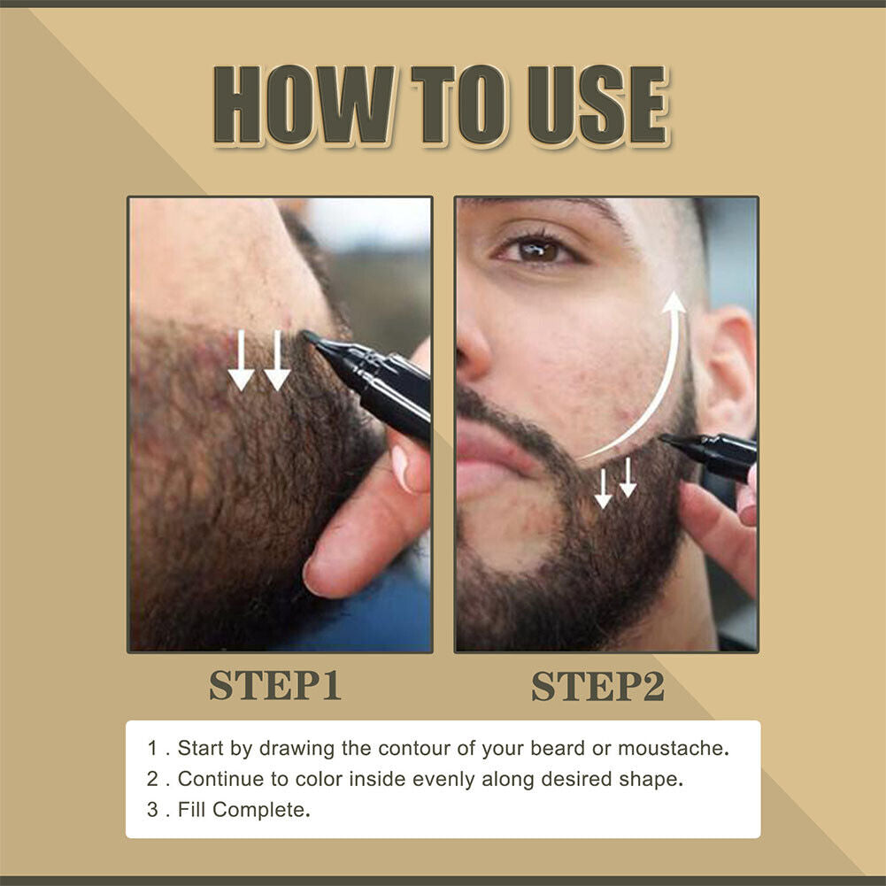US 1-2 Pc Beard Pencil Filler Men Bristle Beard Brush Water Proof Micro-Fork Kit