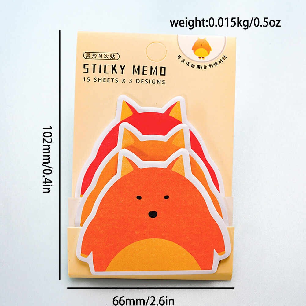 US 6-12 Pc (270-540 Pages Total) Sticky Notes Animals Shape Self-Stick Memo Pads