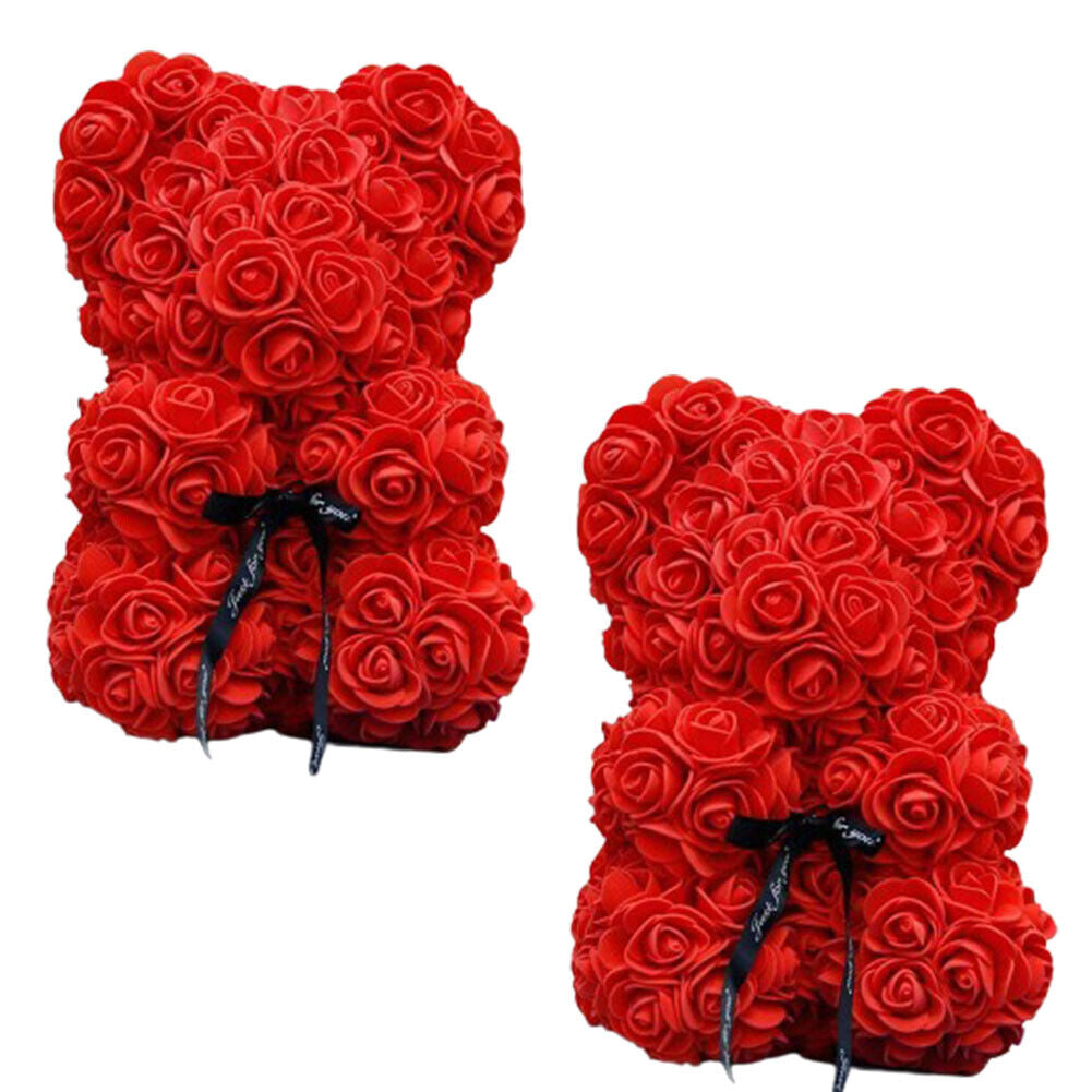 US1-2Pc 9.84Inch Flower Floral Foam Rose Teddy Bear Romantic Valentine'sDay Gift