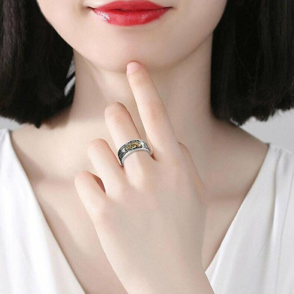 US 3-6 Pack Feng Shui Pixiu Mani Mantra Adjustable Ring Wealth Ring Lucky