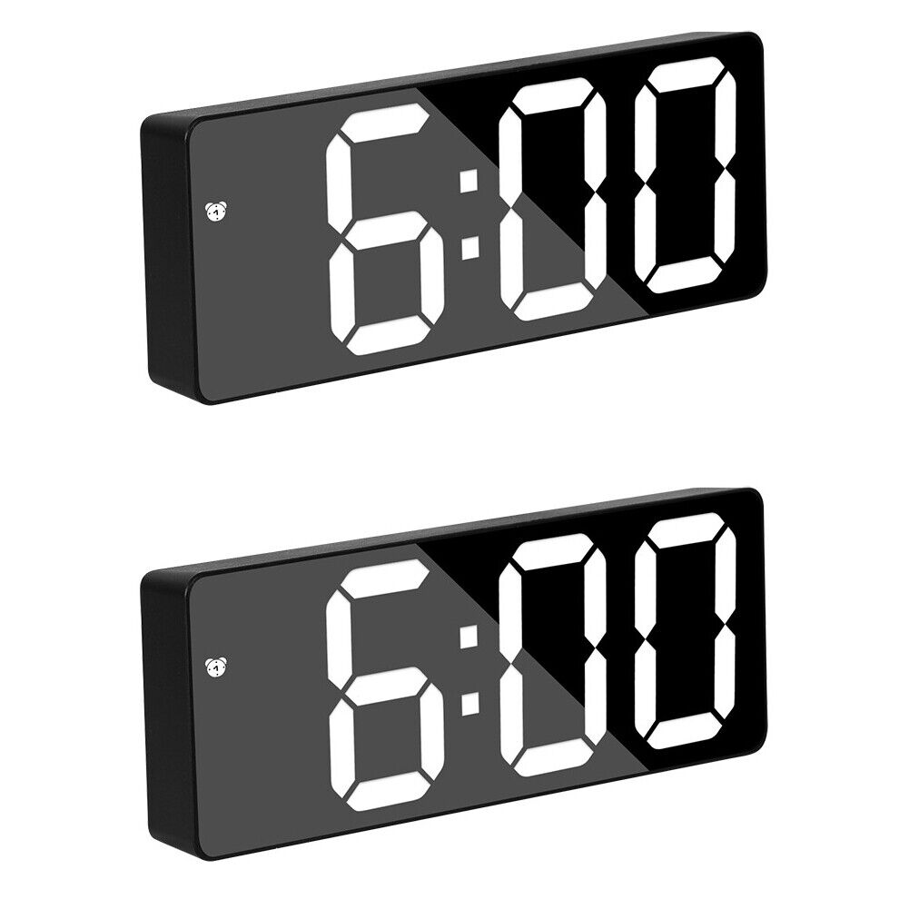US 1-2 Pc Digital LED Desk Alarm Clock Large Mirror Display USB Temperature Mode