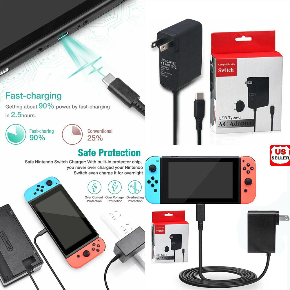 US 2-4 Pcs Charging Cable AC Adapter Power Supply For Nintendo Switch Wall Plug