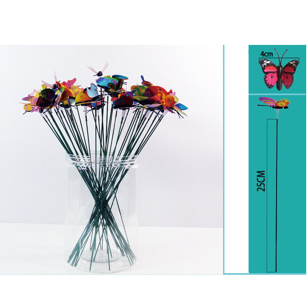 US100-200 Pack Butterfly Stakes Outdoor Yard Planter Flower Pot Bed Garden Decor