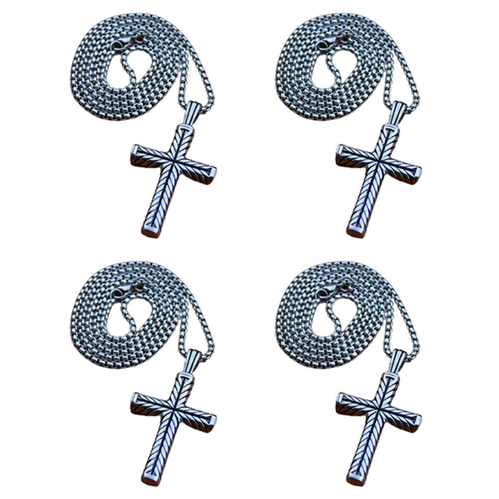 US 2-4 Pack Cool Boys Men Stainless Steel Cross Pendant Necklace Women Chain