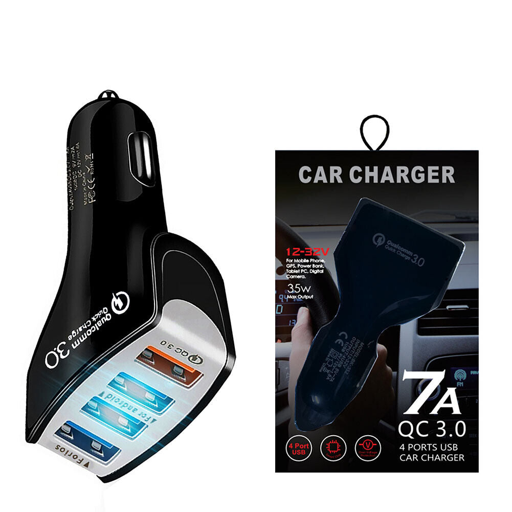 US 2-4 Pack 4-Port 3.0 Super Fast Car Charger PD Adapter for iPhone Android
