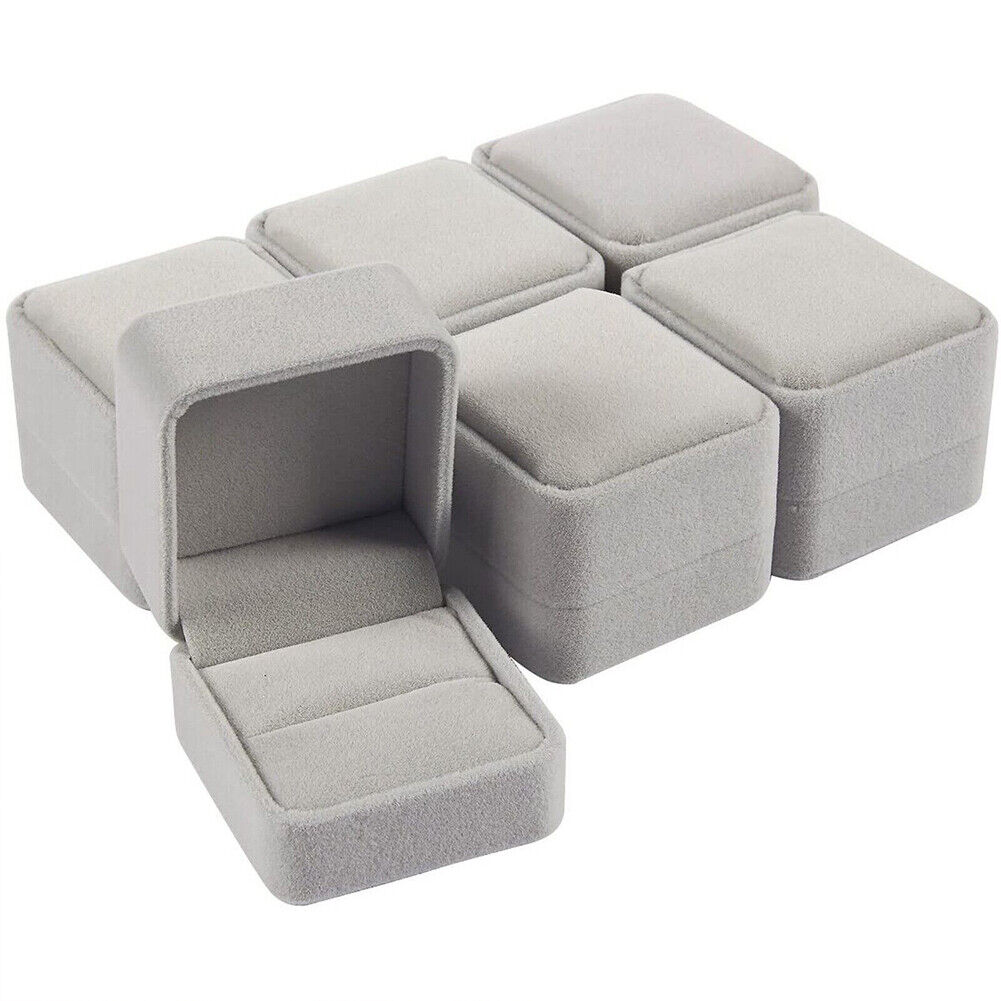 US 1-2 Pack Jewelry Box Set Velvet Jewelry Ring Gift Single Ring Flocking Boxes