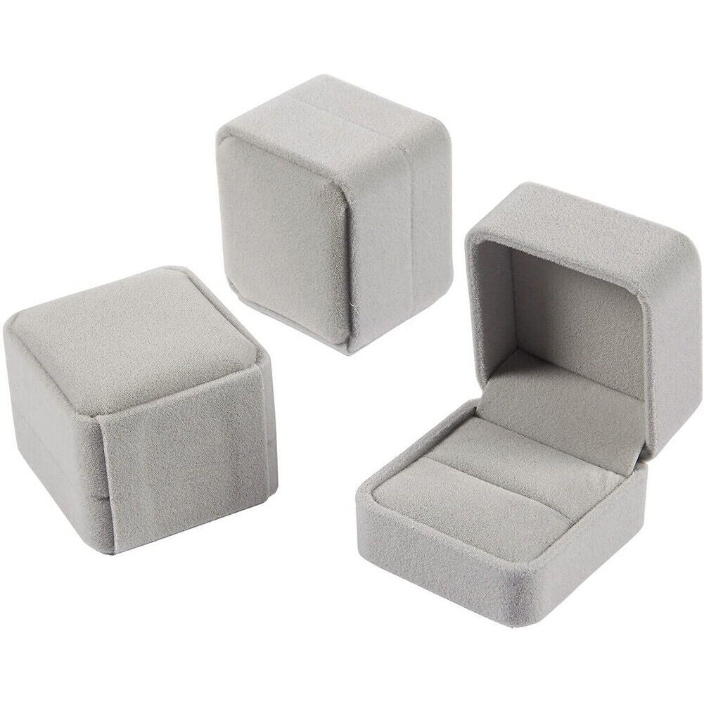 US 1-2 Pack Jewelry Box Set Velvet Jewelry Ring Gift Single Ring Flocking Boxes