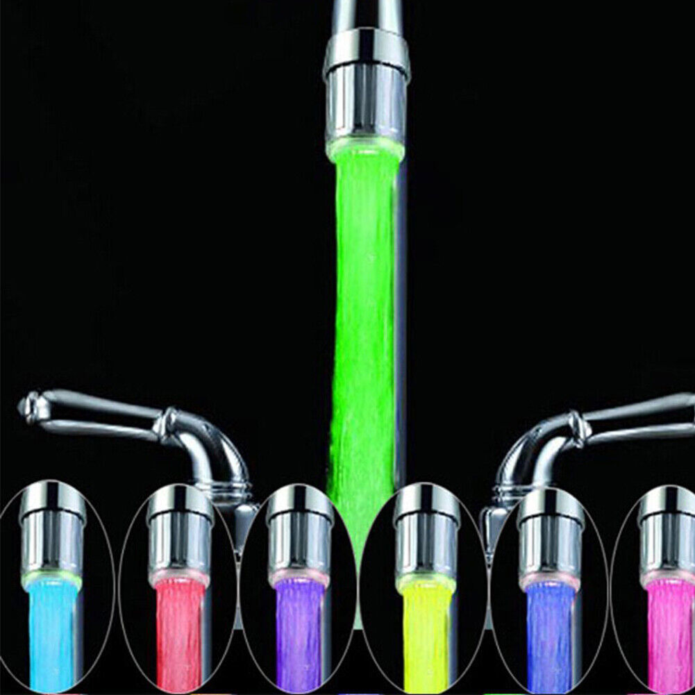 US 2-4 Pc LED Water Stream Faucet 7 Colors Changing Light Shower Spout Sink Tap
