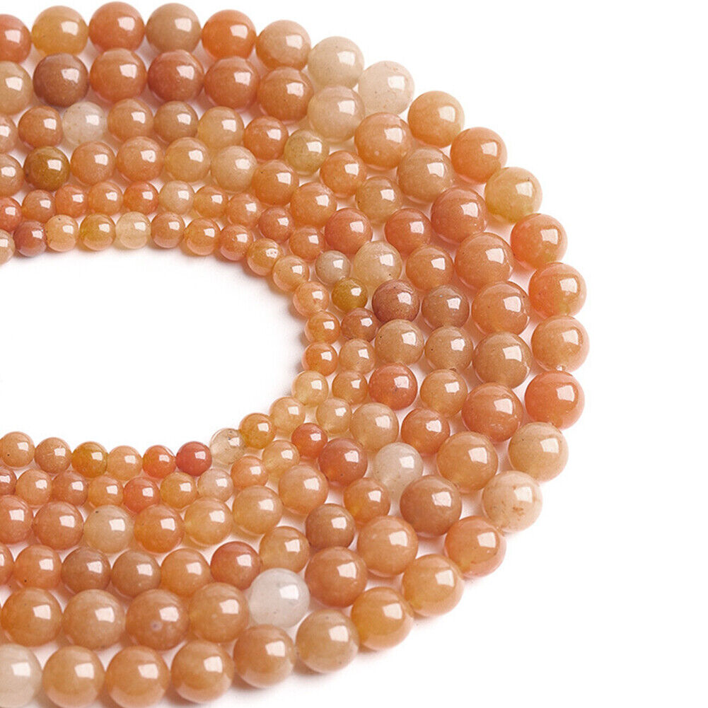 US 6/8/10MM Natural Round Orange Crystal Stone Loose Spacer Beads DIY Jewelry
